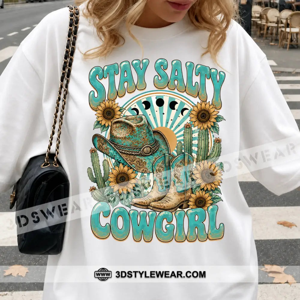 Stay Salty Cowgirl Cute T-Shirt Cute Collectible Gift - Classic Tee/Unisex Tee / White / S - Apparel