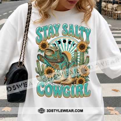 Stay Salty Cowgirl Cute T-Shirt Cute Collectible Gift - Classic Tee/Unisex Tee / White / S - Apparel
