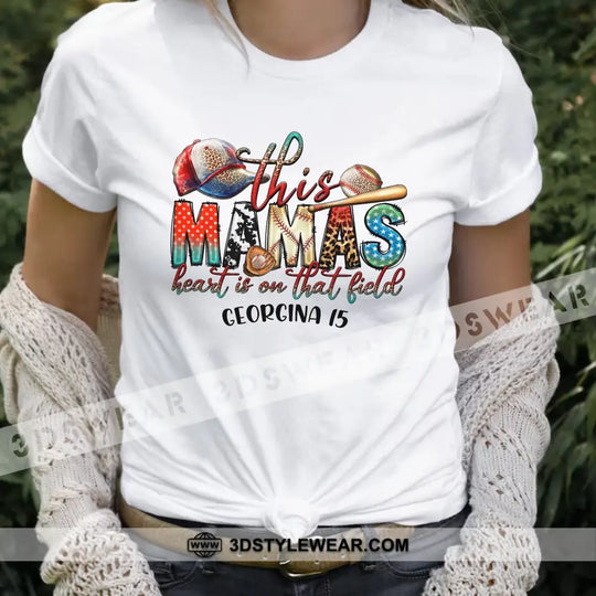 This Mama's Heart Is On That Fields, Personalized Baseball T-Shirt, Gift For Baseball Lovers style option 1