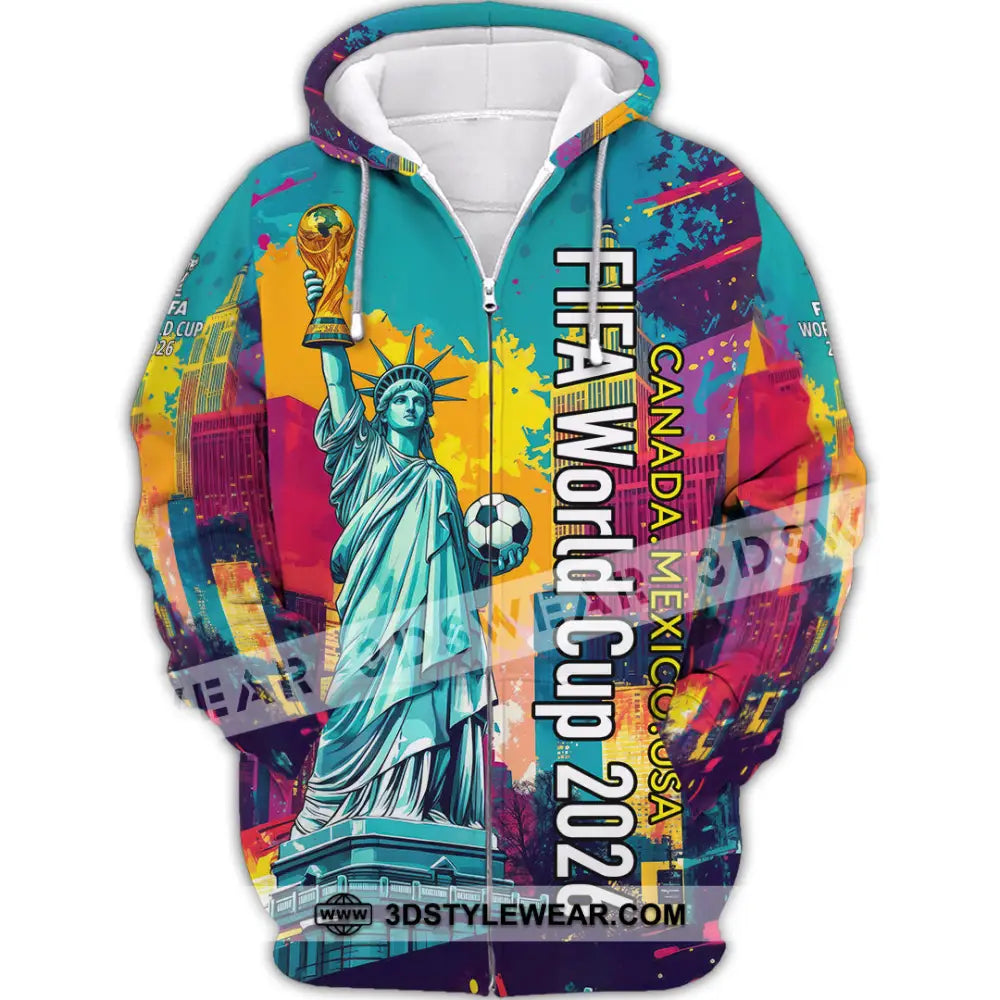 Unisex Shirt - Canada - Mexico - USA Fifa World Cup 2026 3D Shirt Zipper Hoodie / S T-shirt