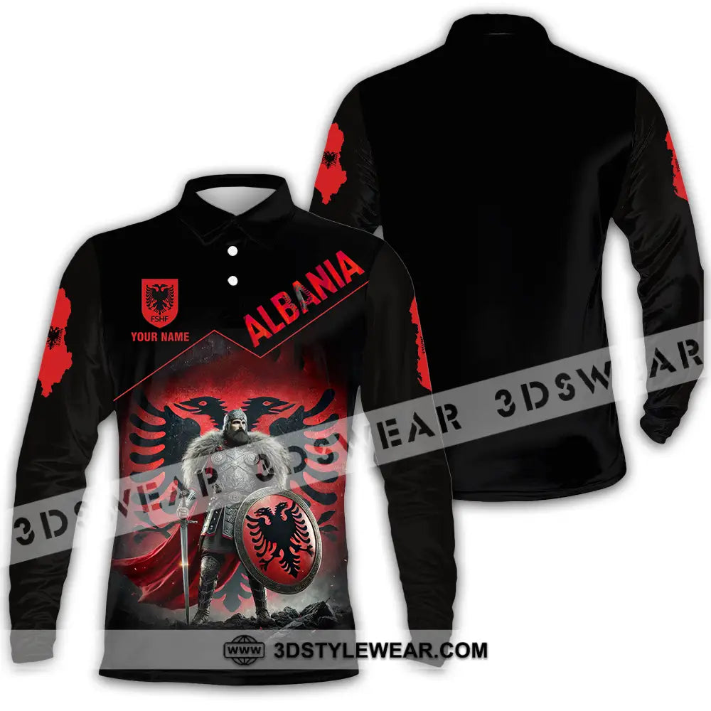Unisex Shirt - Custom Albania Warrior Shirt - Long Sleeve Polo / S - T-shirt