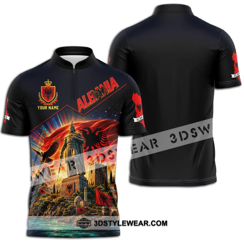 Unisex Shirt - Custom Albania Shirt - Zipper Polo Shirt / S - T-shirt