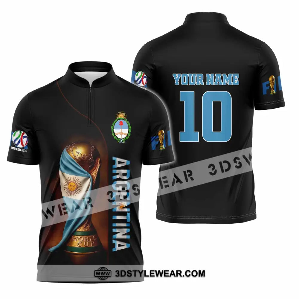 Unisex Shirt - Custom Argentina 3D Shirt Zipper Polo Shirt / S T-shirt