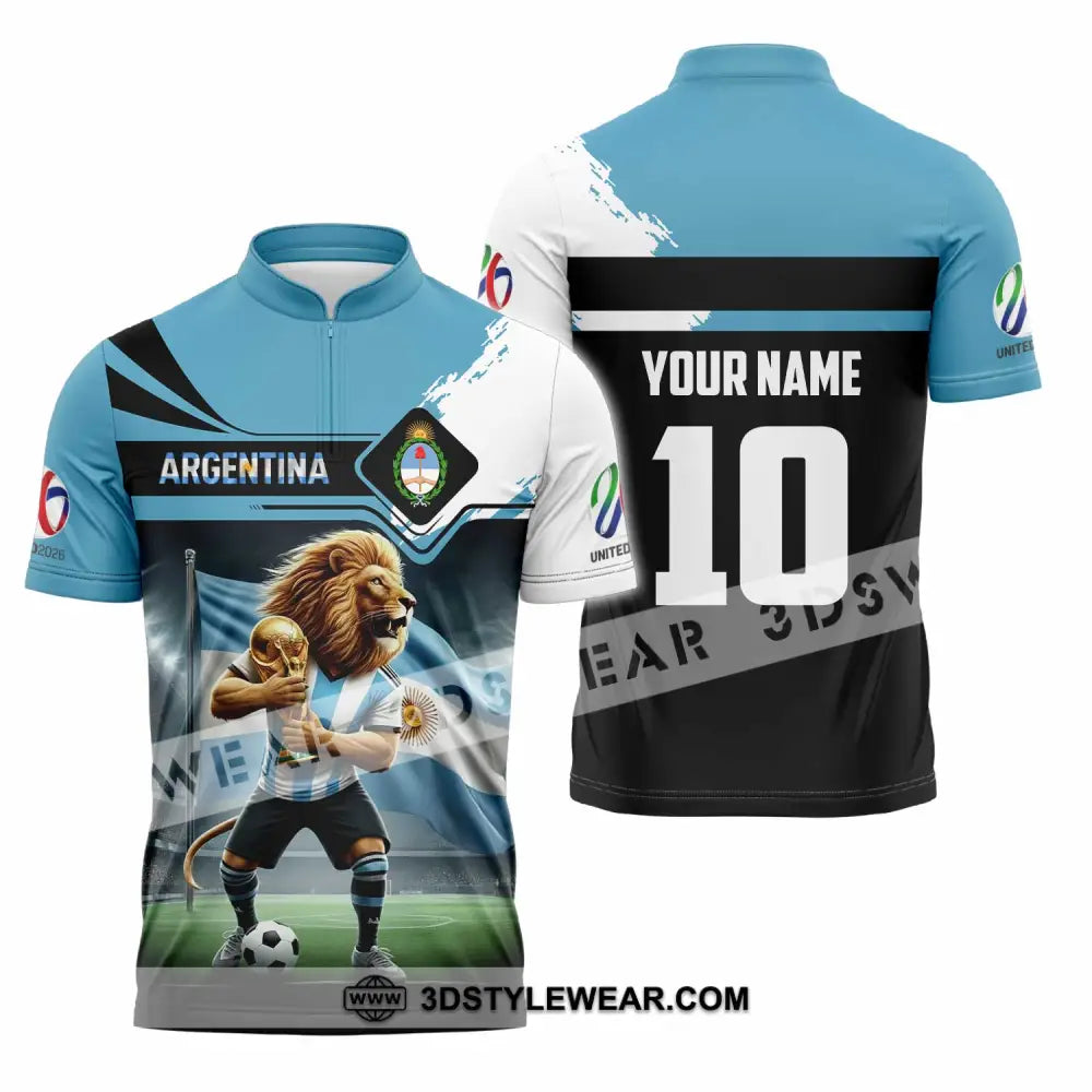 Unisex Shirt - Custom Argentina 3D Shirt Zipper Polo Shirt / S T-shirt