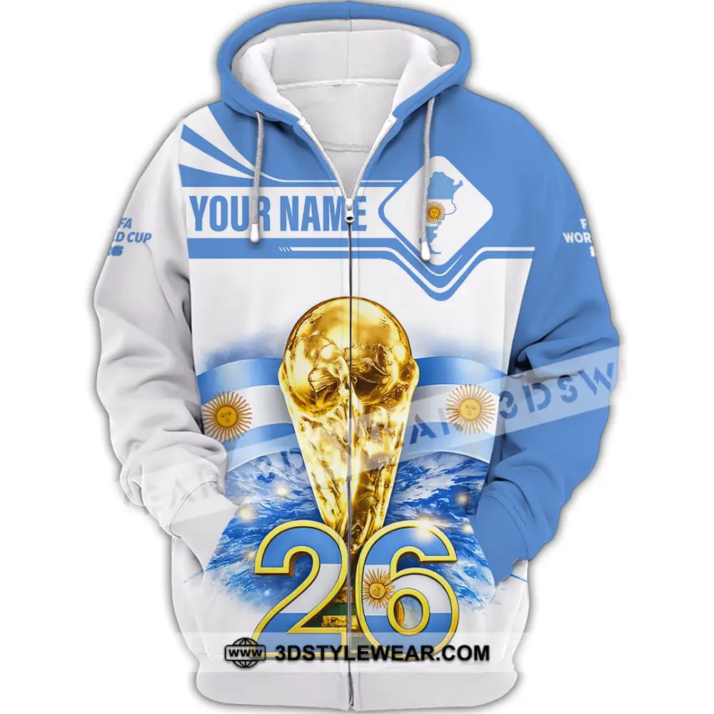 Unisex Shirt - Custom Argentina Fifa World Cup 2026 3D Shirt Zipper Hoodie / S T-shirt