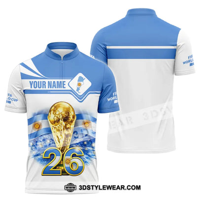 Unisex Shirt - Custom Argentina Fifa World Cup 2026 3D Shirt Zipper Polo Shirt / S T-shirt