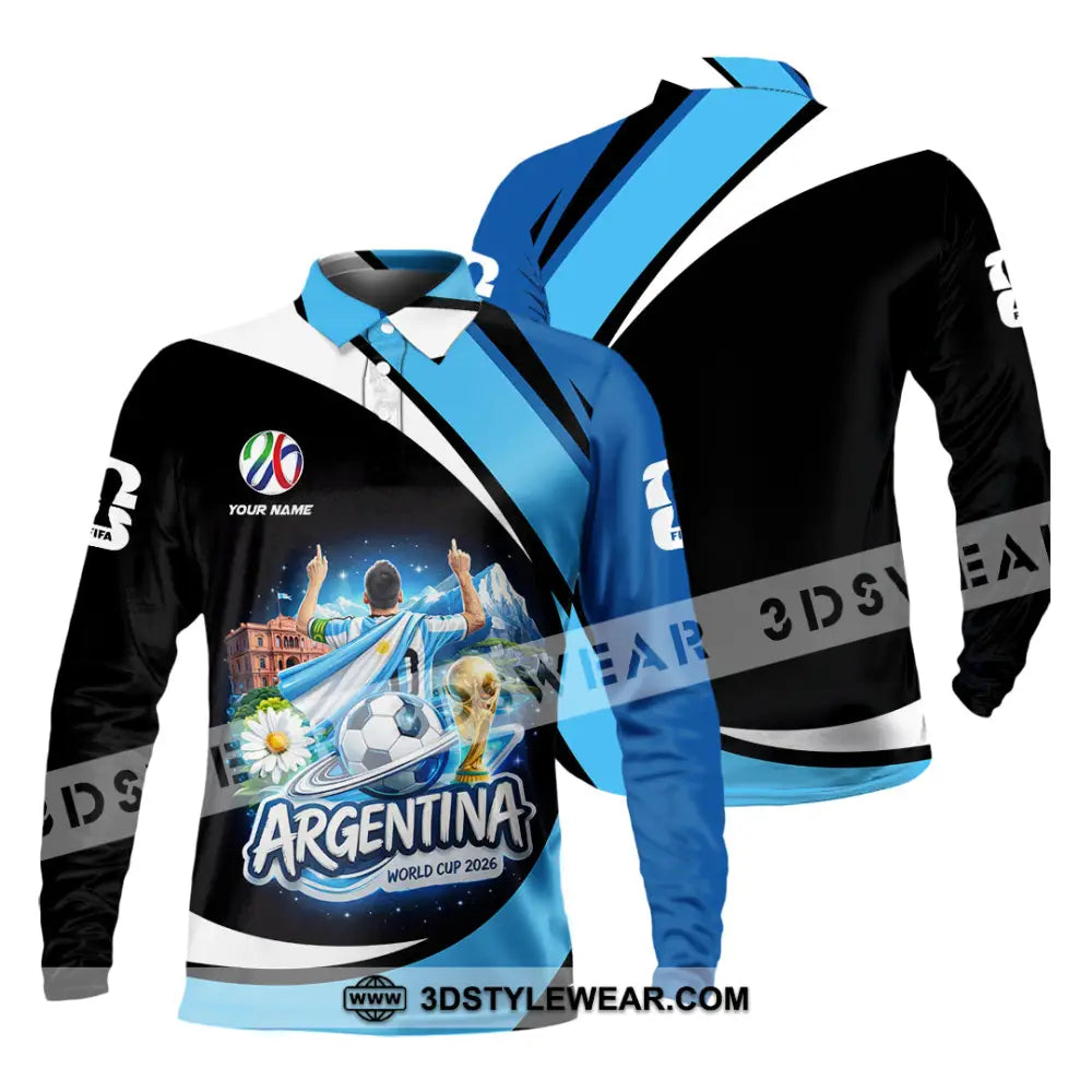 Unisex Shirt - Custom Argentina World Cup 2026 2026 3D Shirt - Long Sleeve Polo / S - T-shirt