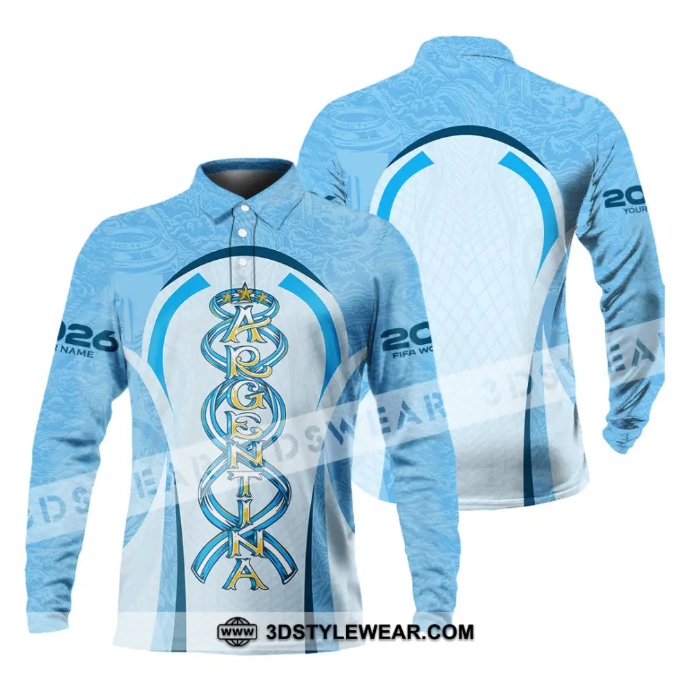 Unisex Shirt - Custom Argentina World Cup 2026 3D Shirt Long Sleeve Polo / S T-shirt
