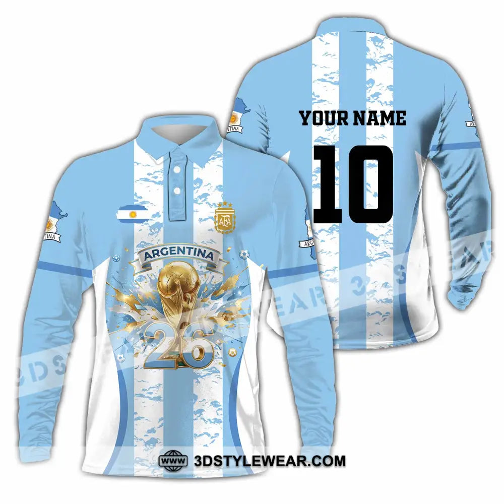 Unisex Shirt - Custom Argentina World Cup 2026 3D Shirt Long Sleeve Polo / S T-shirt