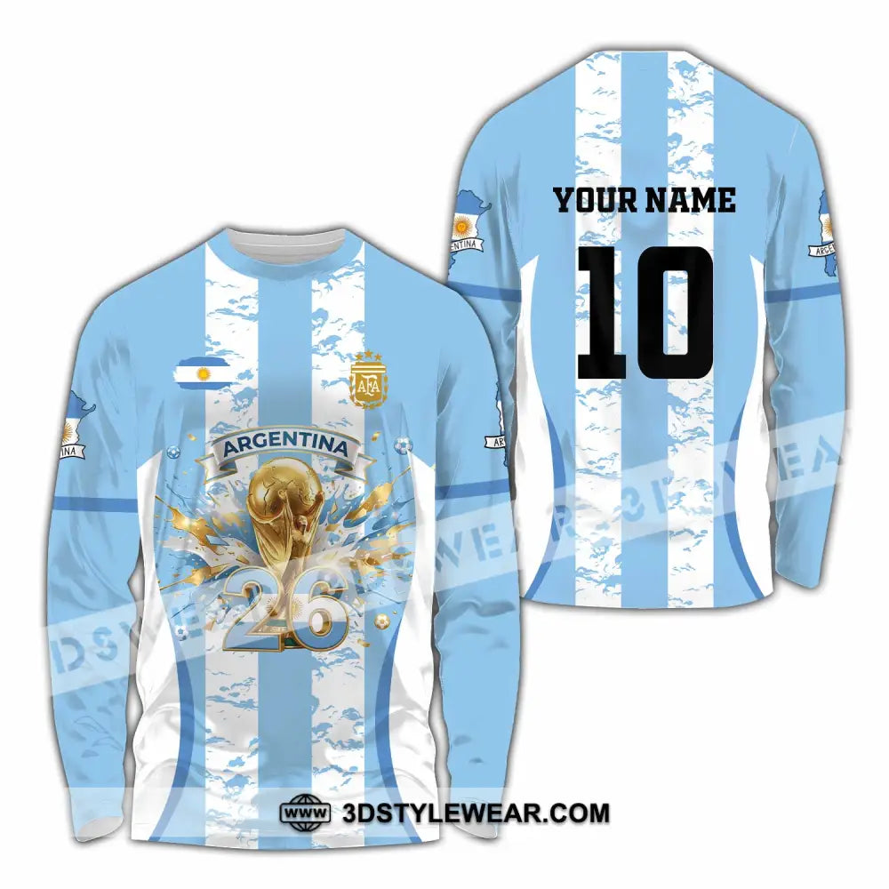 Unisex Shirt - Custom Argentina World Cup 2026 3D Shirt Long Sleeve Shirt / S T-shirt