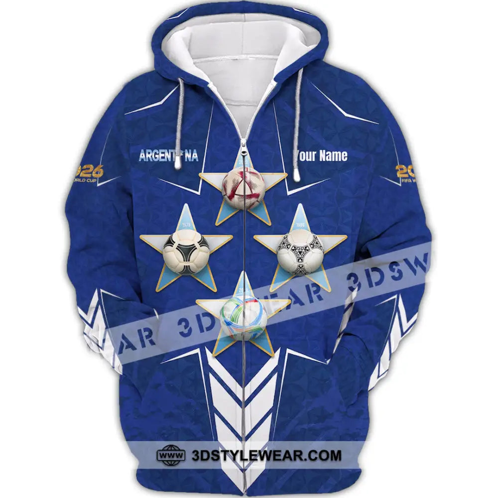 Unisex Shirt - Custom Argentina World Cup 2026 3D Shirt Zipper Hoodie / S T-shirt