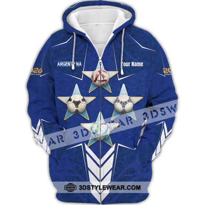 Unisex Shirt - Custom Argentina World Cup 2026 3D Shirt Zipper Hoodie / S T-shirt