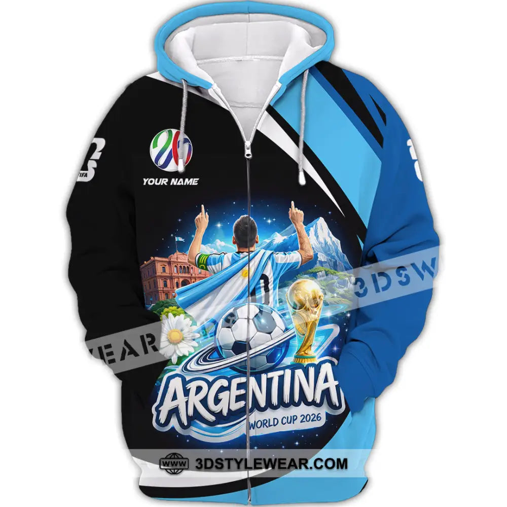 Unisex Shirt - Custom Argentina World Cup 2026 2026 3D Shirt - Zipper Hoodie / S - T-shirt
