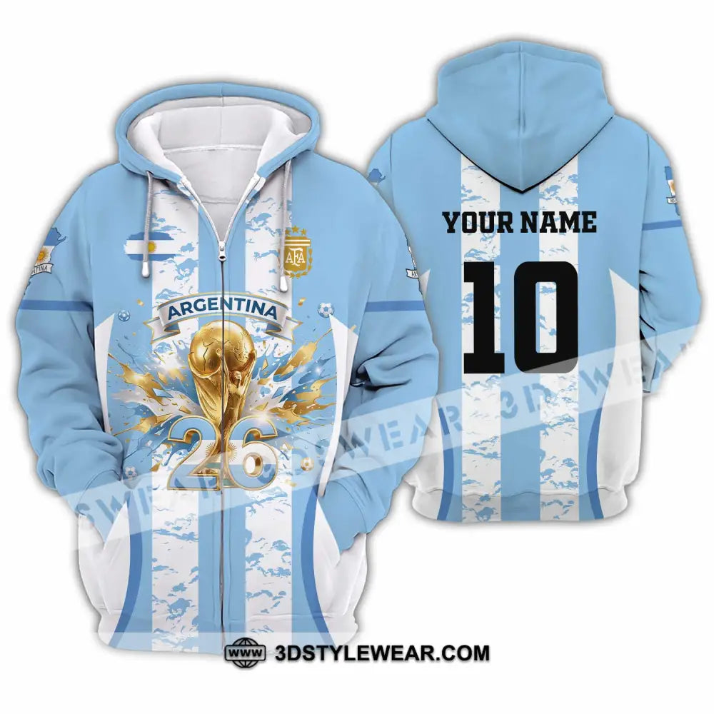 Unisex Shirt - Custom Argentina World Cup 2026 3D Shirt Zipper Hoodie / S T-shirt