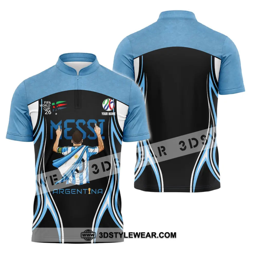 Unisex Shirt - Custom Argentina World Cup 2026 3D Shirt Zipper Polo Shirt / S T-shirt