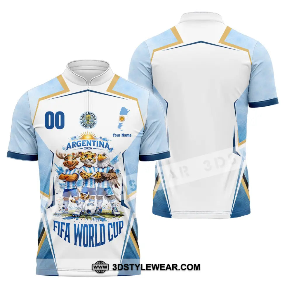 Unisex Shirt - Custom Argentina World Cup 2026 3D Shirt - Zipper Polo Shirt / S - T-shirt
