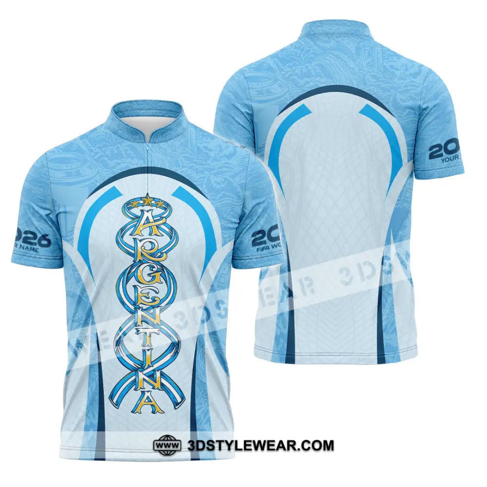Unisex Shirt - Custom Argentina World Cup 2026 3D Shirt Zipper Polo Shirt / S T-shirt
