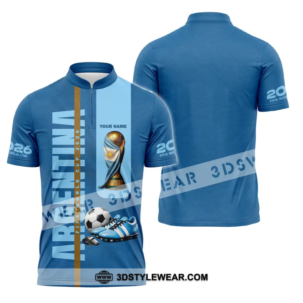 Unisex Shirt - Custom Argentina World Cup 2026 3D Shirt Zipper Polo Shirt / S T-shirt