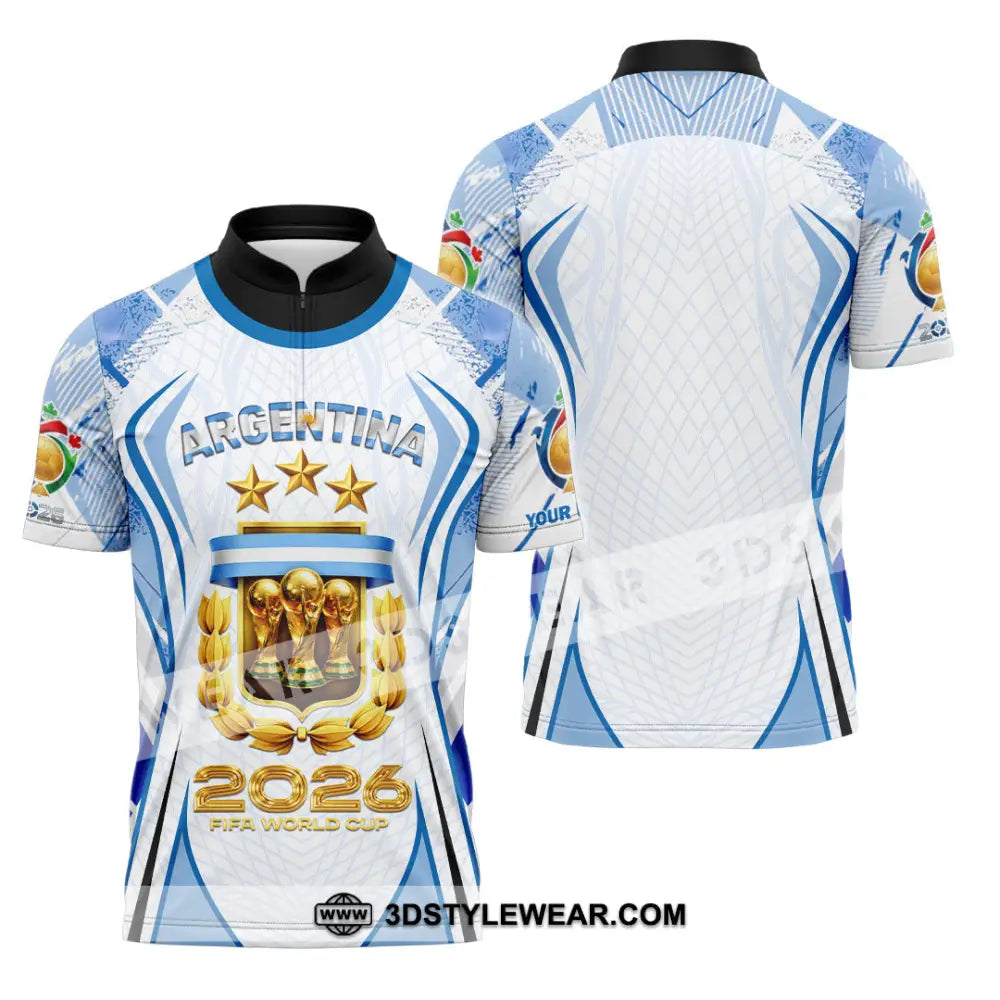 Unisex Shirt - Custom Argentina World Cup 2026 3D Shirt Zipper Polo Shirt / S T-shirt