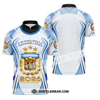Unisex Shirt - Custom Argentina World Cup 2026 3D Shirt Zipper Polo Shirt / S T-shirt
