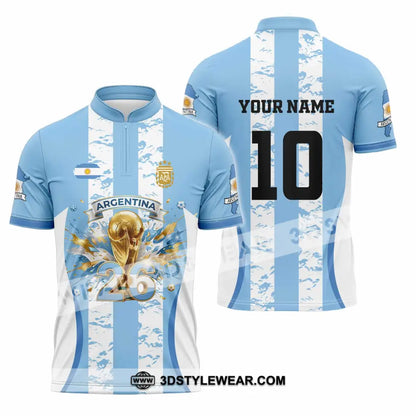 Unisex Shirt - Custom Argentina World Cup 2026 3D Shirt Zipper Polo Shirt / S T-shirt