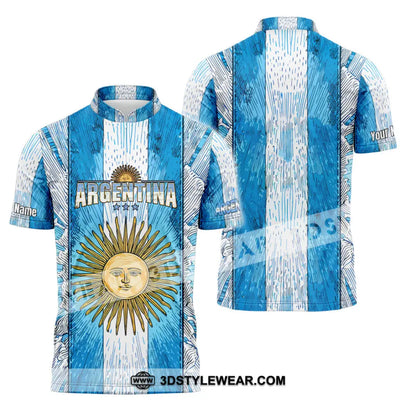 Unisex Shirt - Custom Argentina World Cup 2026 3D Shirt Zipper Polo Shirt / S T-shirt