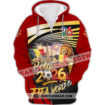 Unisex Shirt - Custom Belgium Fifa World Cup 2026 3D Shirt Zipper Hoodie / S T-shirt
