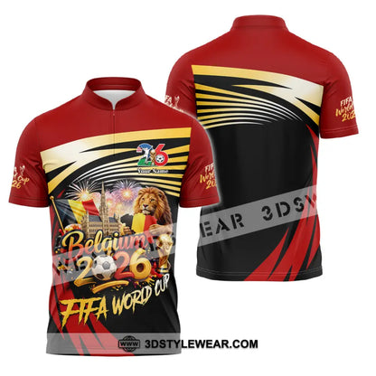 Unisex Shirt - Custom Belgium Fifa World Cup 2026 3D Shirt Zipper Polo Shirt / S T-shirt