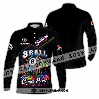 Unisex Shirt - Custom Billiard 8 Ball Shirt - Long Sleeve Polo / S - T-shirt