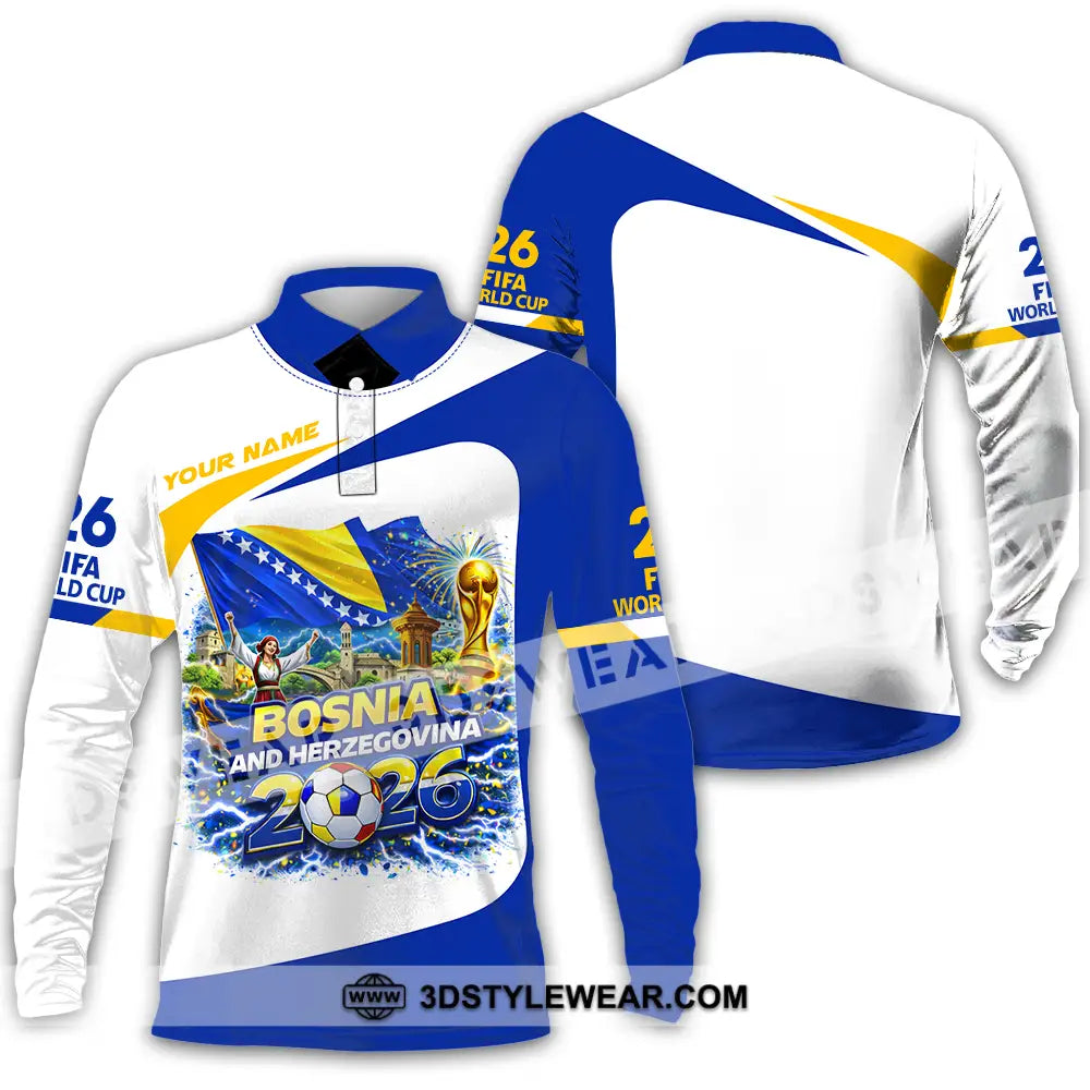Unisex Shirt - Custom Bosnia And Herzegovina World Cup 2026 3D Shirt - Long Sleeve Polo / S - T-shirt