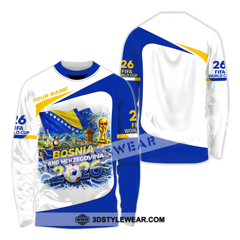 Unisex Shirt - Custom Bosnia And Herzegovina World Cup 2026 3D Shirt - Long Sleeve Shirt / S - T-shirt