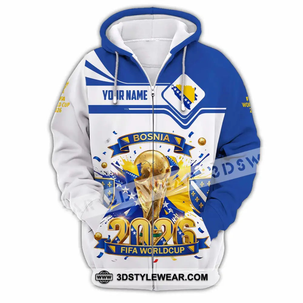 Unisex Shirt - Custom Bosnia World Cup 2026 3D Shirt - Zipper Hoodie / S - T-shirt