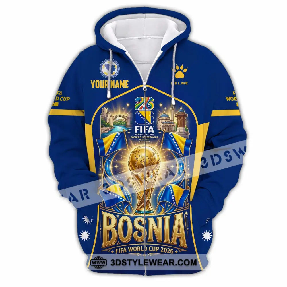 Unisex Shirt - Custom Bosnia World Cup 2026 Shirt - Zipper Hoodie / S - T-shirt