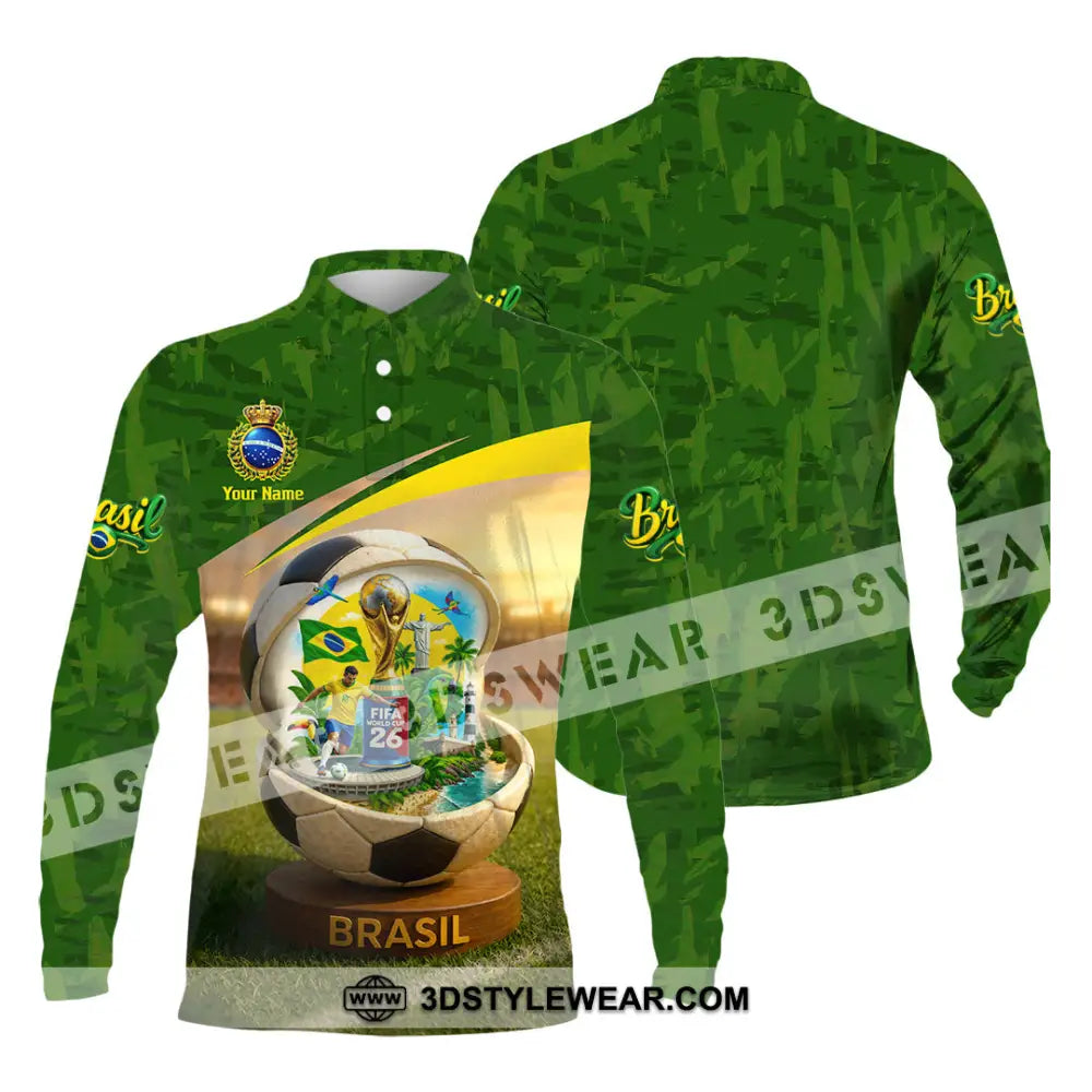 Unisex Shirt - Custom Brasil World Cup 2026 3D Shirt Long Sleeve Polo / S T-shirt