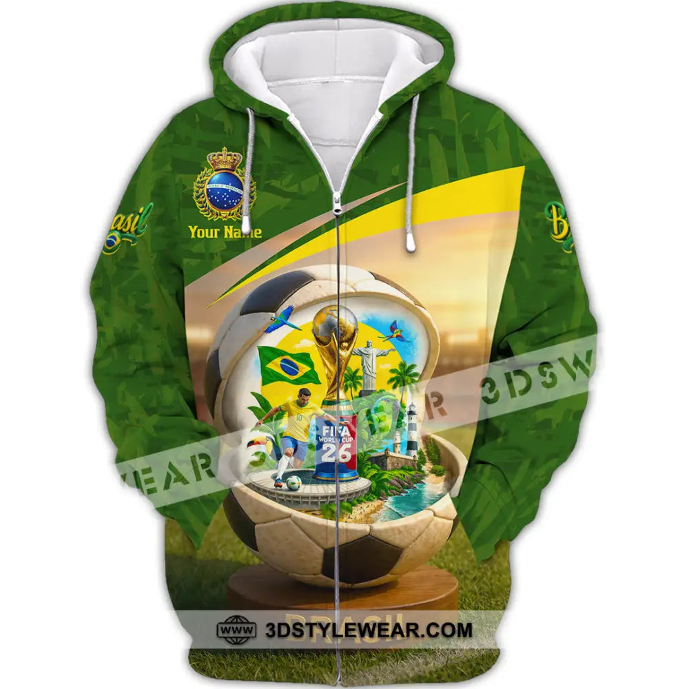 Unisex Shirt - Custom Brasil World Cup 2026 3D Shirt Zipper Hoodie / S T-shirt
