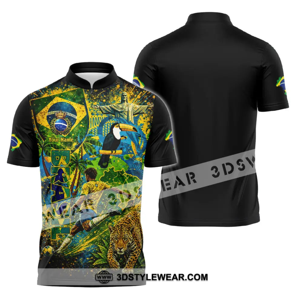 Unisex Shirt - Custom Brasil World Cup 2026 3D Shirt - Zipper Polo Shirt / S - T-shirt
