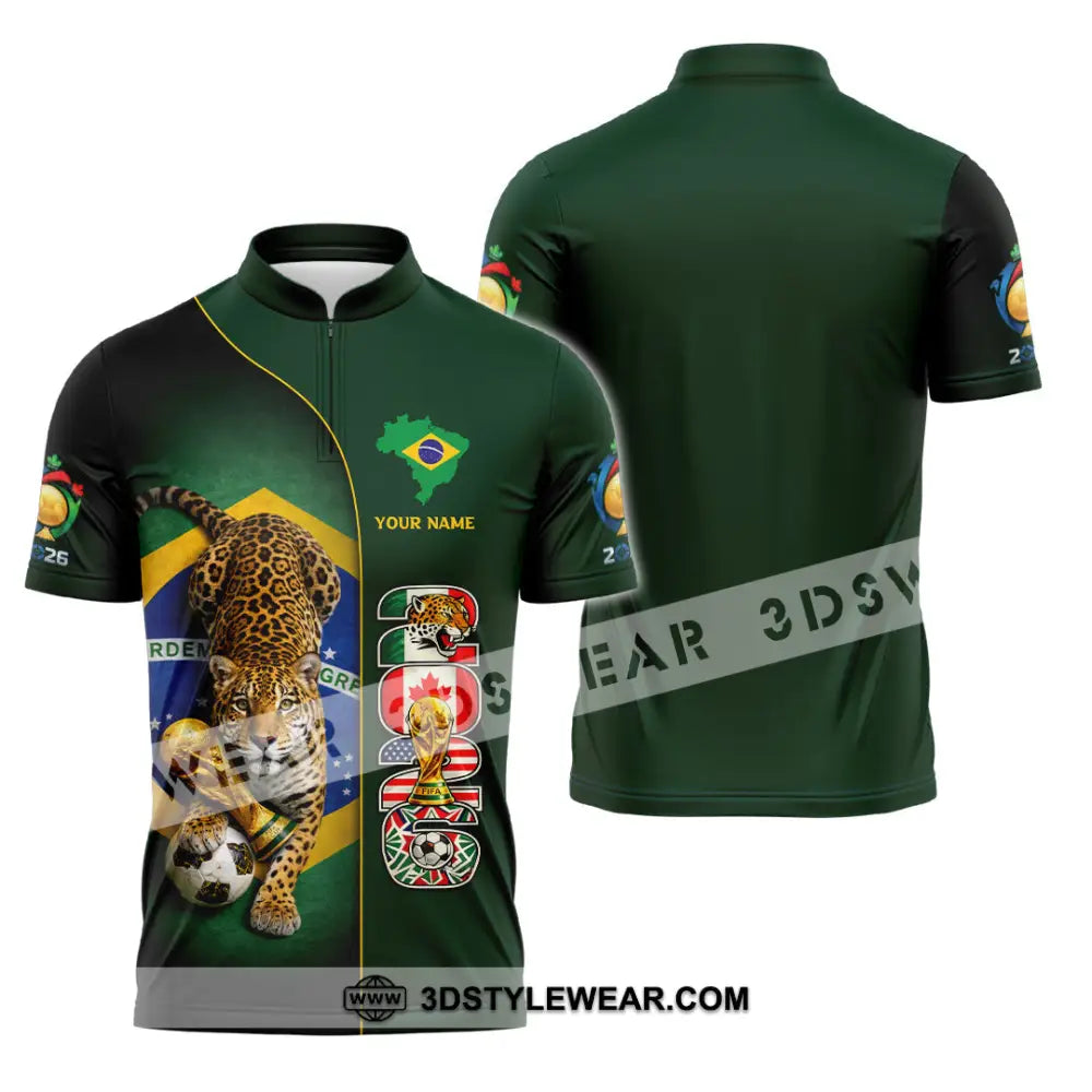 Unisex Shirt - Custom Brasil World Cup 2026 3D Shirt Zipper Polo Shirt / S T-shirt