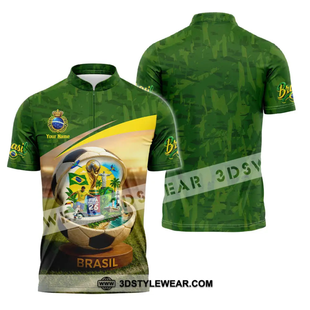 Unisex Shirt - Custom Brasil World Cup 2026 3D Shirt Zipper Polo Shirt / S T-shirt