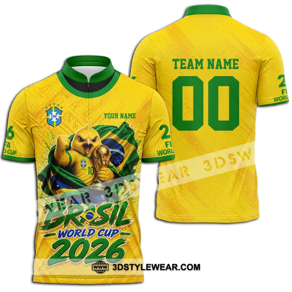 Unisex Shirt - Custom Brasil World Cup 2026 3D Shirt - Zipper Polo Shirt / S - T-shirt