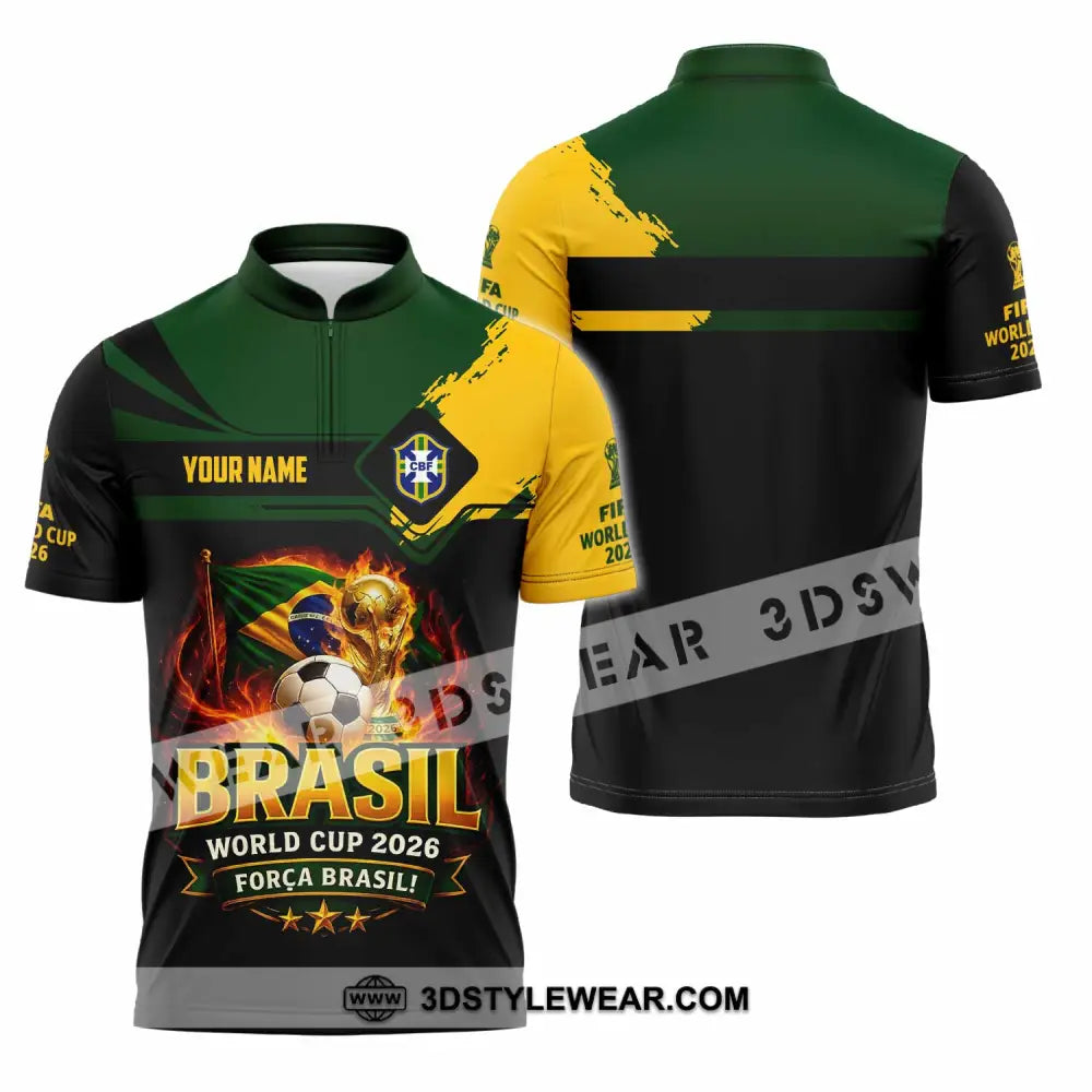 Unisex Shirt - Custom Brasil World Cup 2026 3D Shirt - Zipper Polo Shirt / S - T-shirt