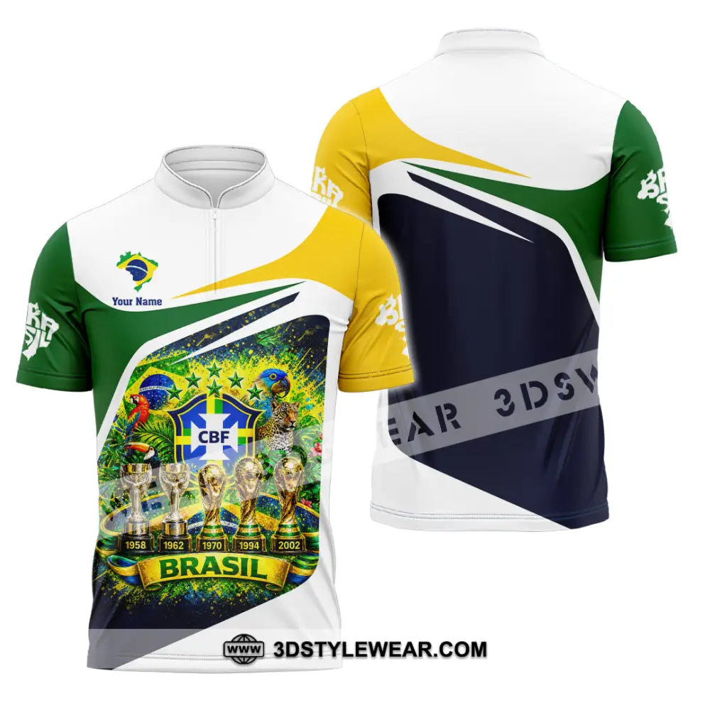 Unisex Shirt - Custom Brasil World Cup 2026 3D Shirt - Zipper Polo Shirt / S - T-shirt