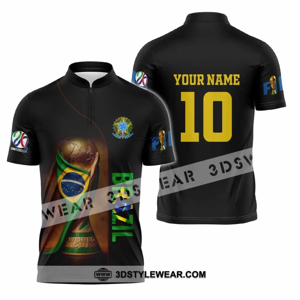 Unisex Shirt - Custom Brazil 3D Shirt Zipper Polo Shirt / S T-shirt