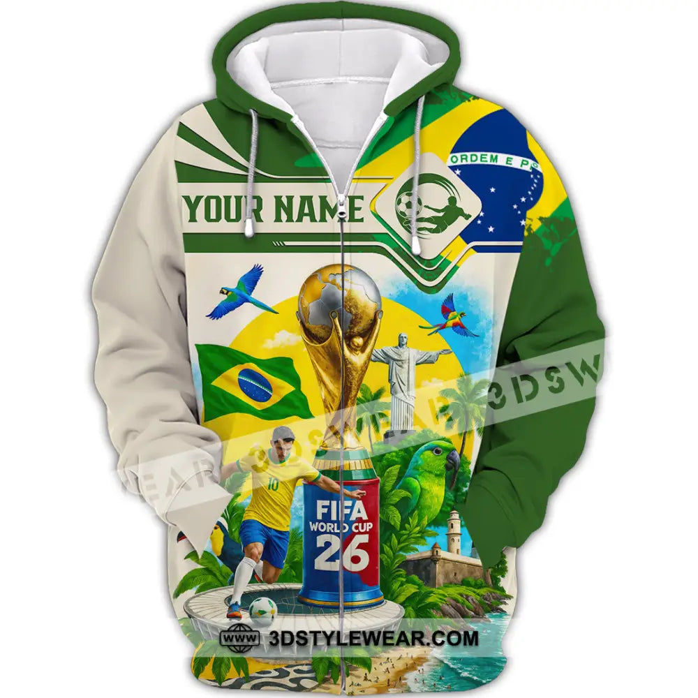 Unisex Shirt - Custom Brazil Fifa World Cup 2026 3D Shirt Zipper Hoodie / S T-shirt
