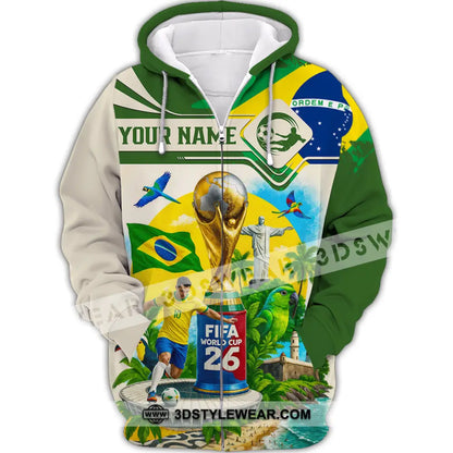 Unisex Shirt - Custom Brazil Fifa World Cup 2026 3D Shirt Zipper Hoodie / S T-shirt