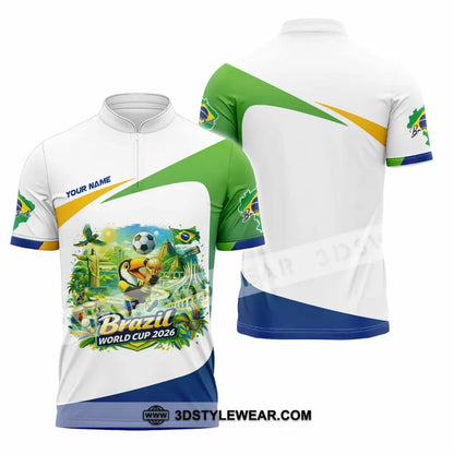 Unisex Shirt - Custom Brazil Fifa World Cup 2026 3D Shirt Zipper Polo Shirt / S T-shirt