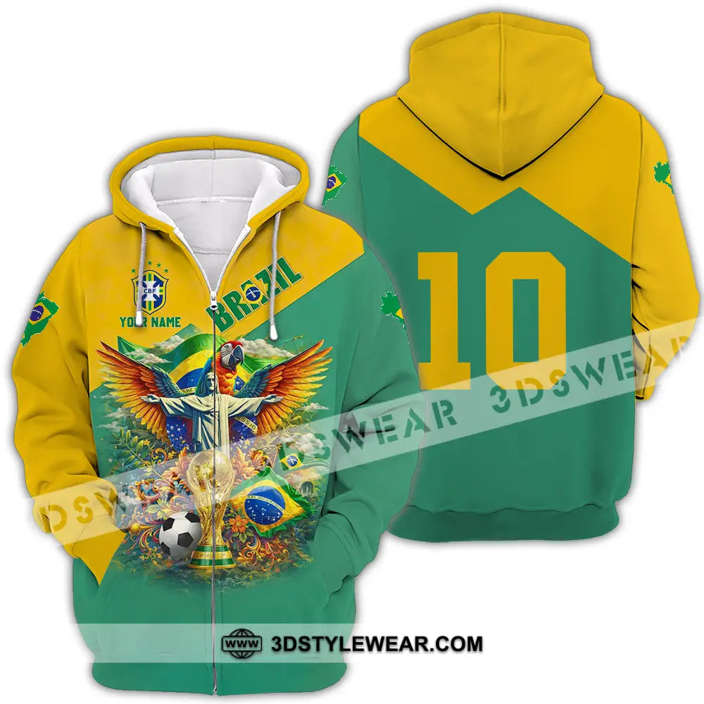 Unisex Shirt - Custom Brazil World Cup 3D Shirt Zipper Hoodie / S T-shirt