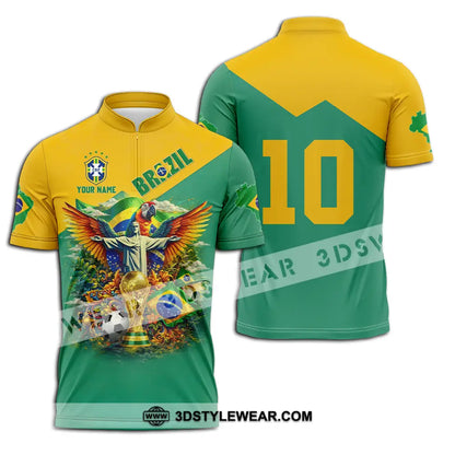 Unisex Shirt - Custom Brazil World Cup 3D Shirt Zipper Polo Shirt / S T-shirt