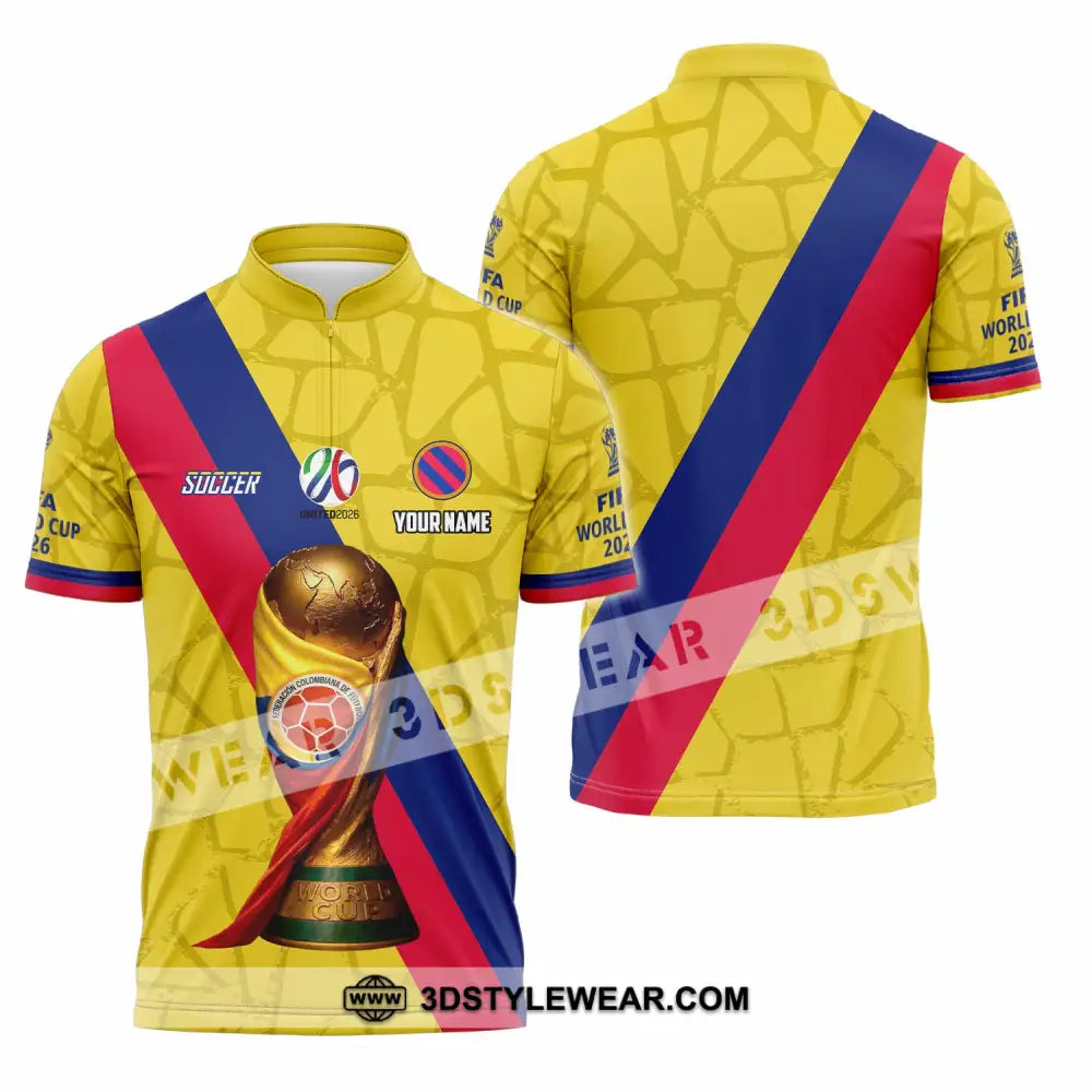 Unisex Shirt - Custom Colombia Fifa World Cup 2026 3D Shirt Zipper Polo Shirt / S T-shirt