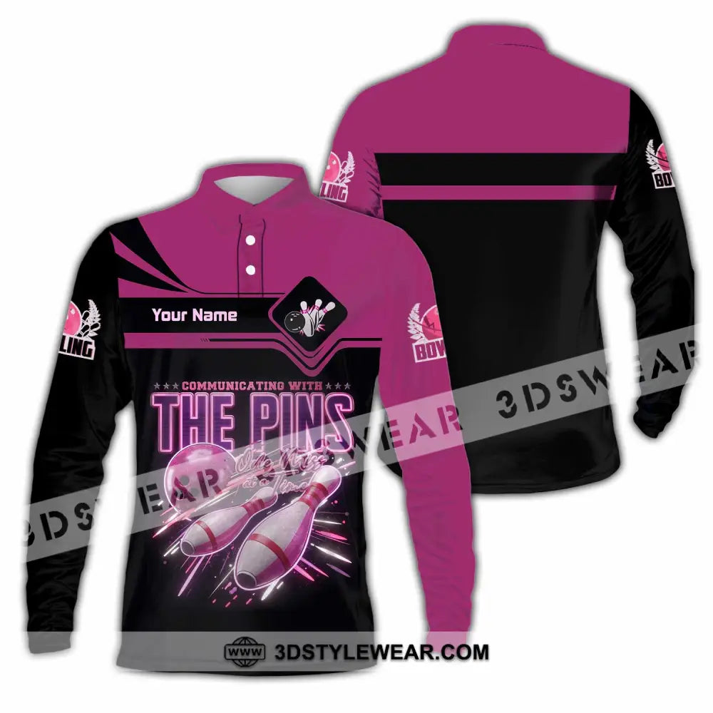 Unisex Shirt - Custom Communicating With The Pins Bowling Shirt - Long Sleeve Polo / S - T-shirt