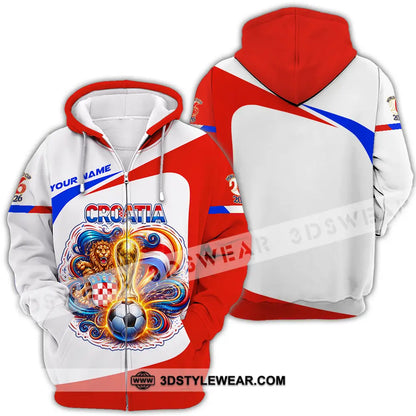 Unisex Shirt - Custom Croatia FIFA World Cup 2026 3D Shirt Zipper Hoodie / S T-shirt